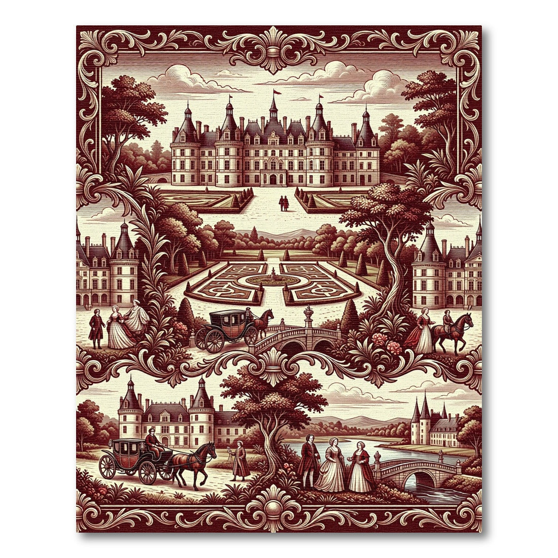 Ornate Chateau Garden Scene Rug