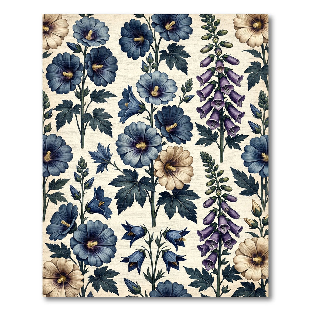 Blue Purple Botanical Floral Arrangement Rug