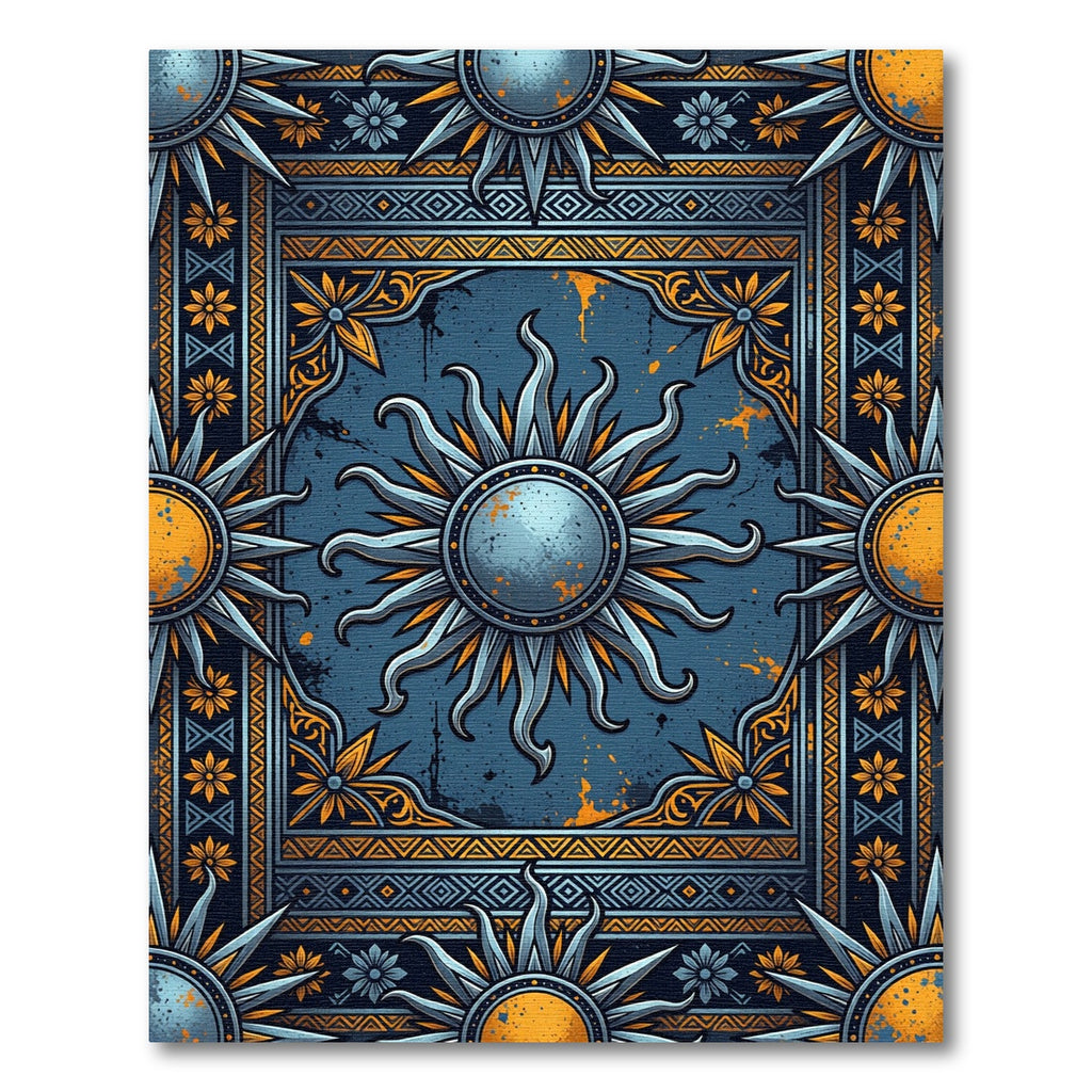 Celestial Sunburst Navy and Gold Tapestry Rug