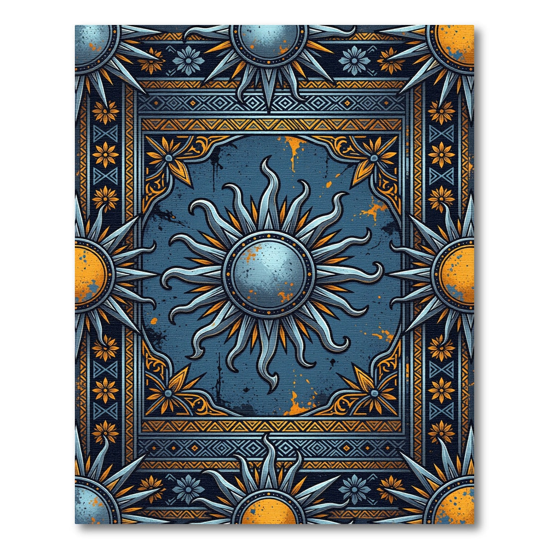 Celestial Sunburst Navy and Gold Tapestry Rug