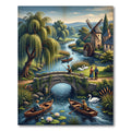 Pastoral Riverbank Willow Landscape Scene Rug
