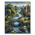 Pastoral Riverbank Willow Landscape Scene Rug
