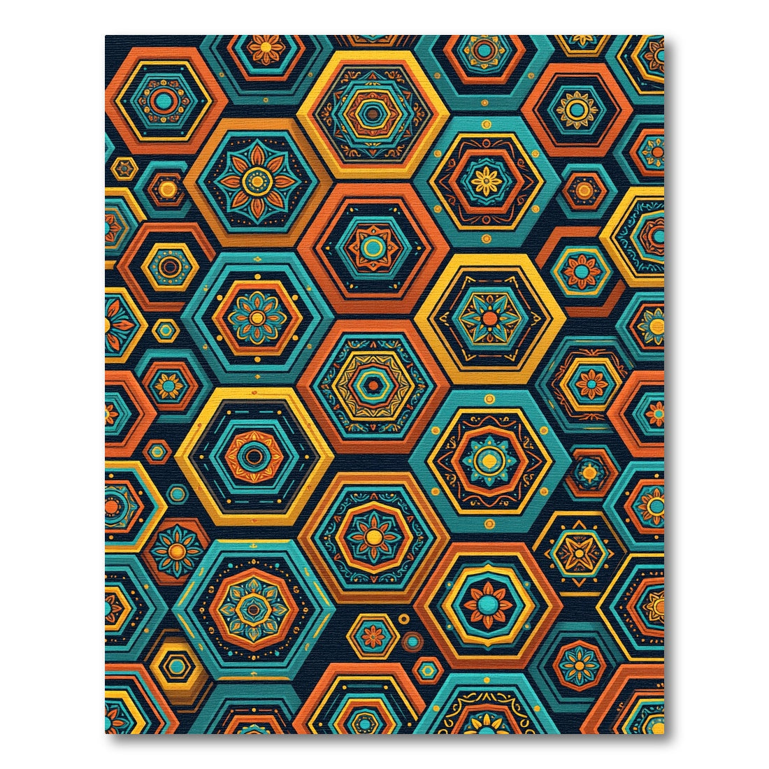 Vibrant Hexagonal Floral Mosaic Art Rug