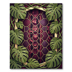 Lush Tropical Monstera Burgundy Snake Hexagon Rug
