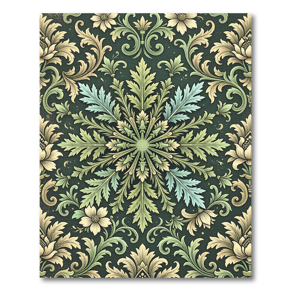 Elegant Sage Green Botanical Damask Rug