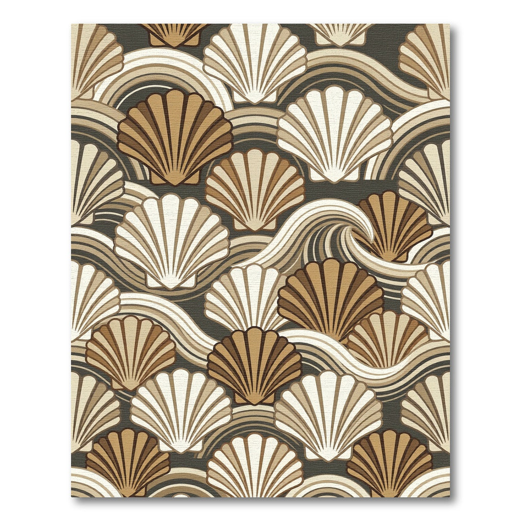 Neutral Earth Tone Scallop Shell Wavy Rug