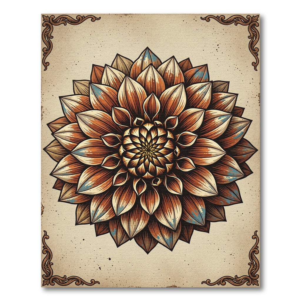Vintage Earthy Bronze Floral Mandala Rug