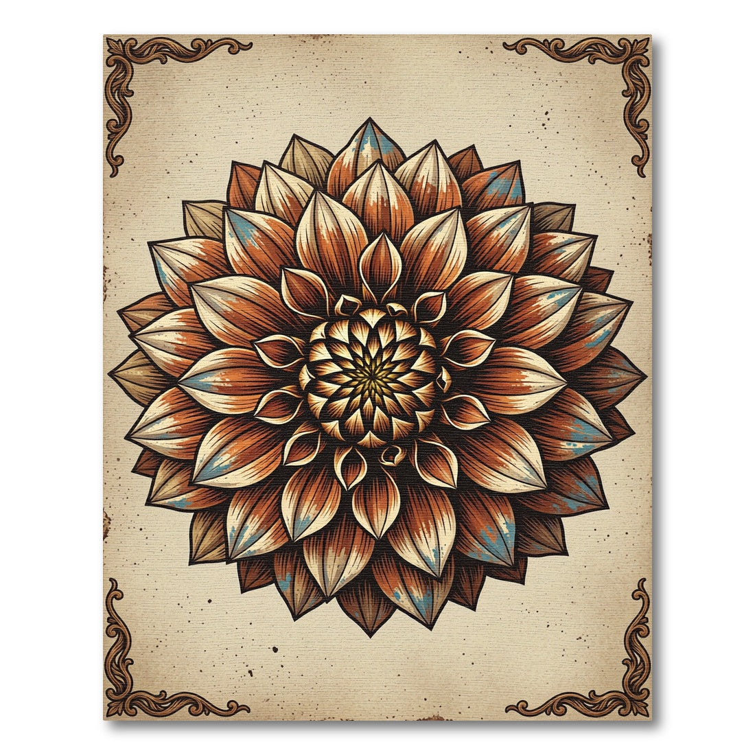 Vintage Earthy Bronze Floral Mandala Rug