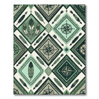 Green Feather Compass Geometric Diamond Rug