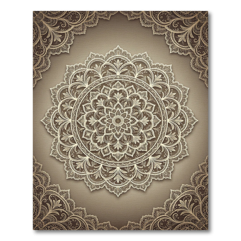 Elegant Beige Ornate Floral Mandala Rug
