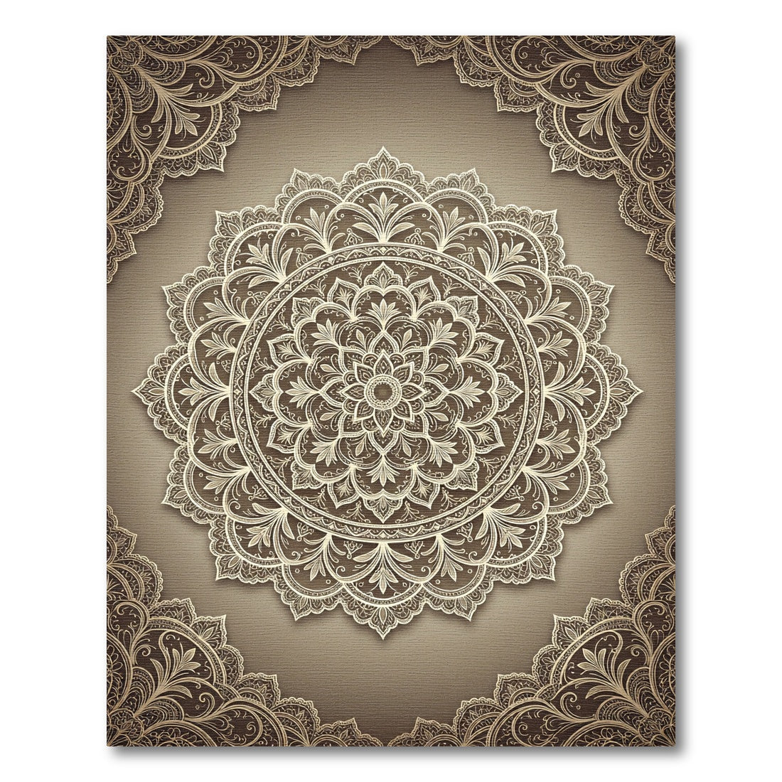 Elegant Beige Ornate Floral Mandala Rug