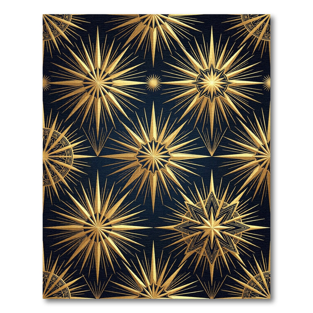 Golden Celestial Radiance Navy Starry Art Rug