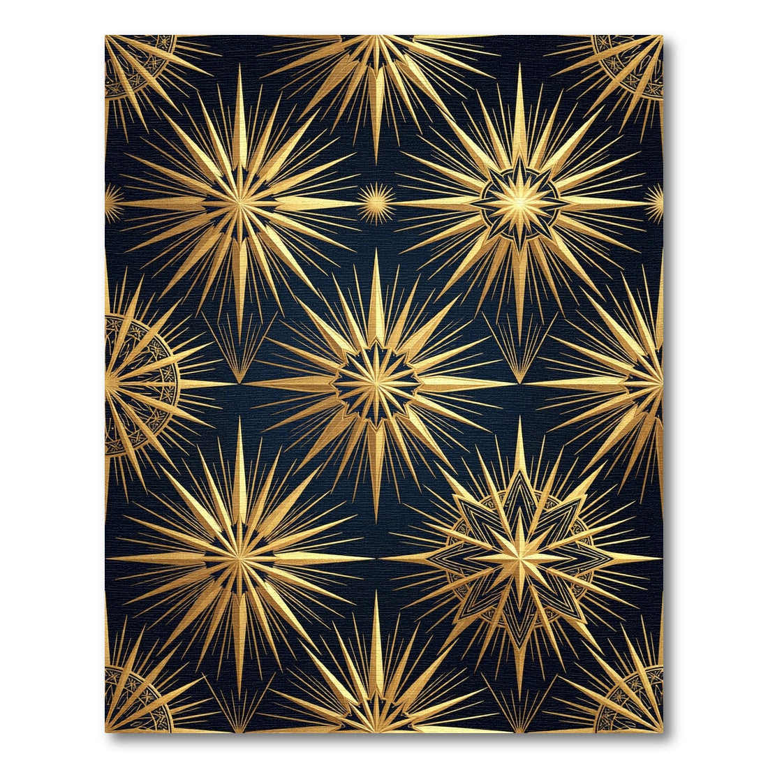 Golden Celestial Radiance Navy Starry Art Rug