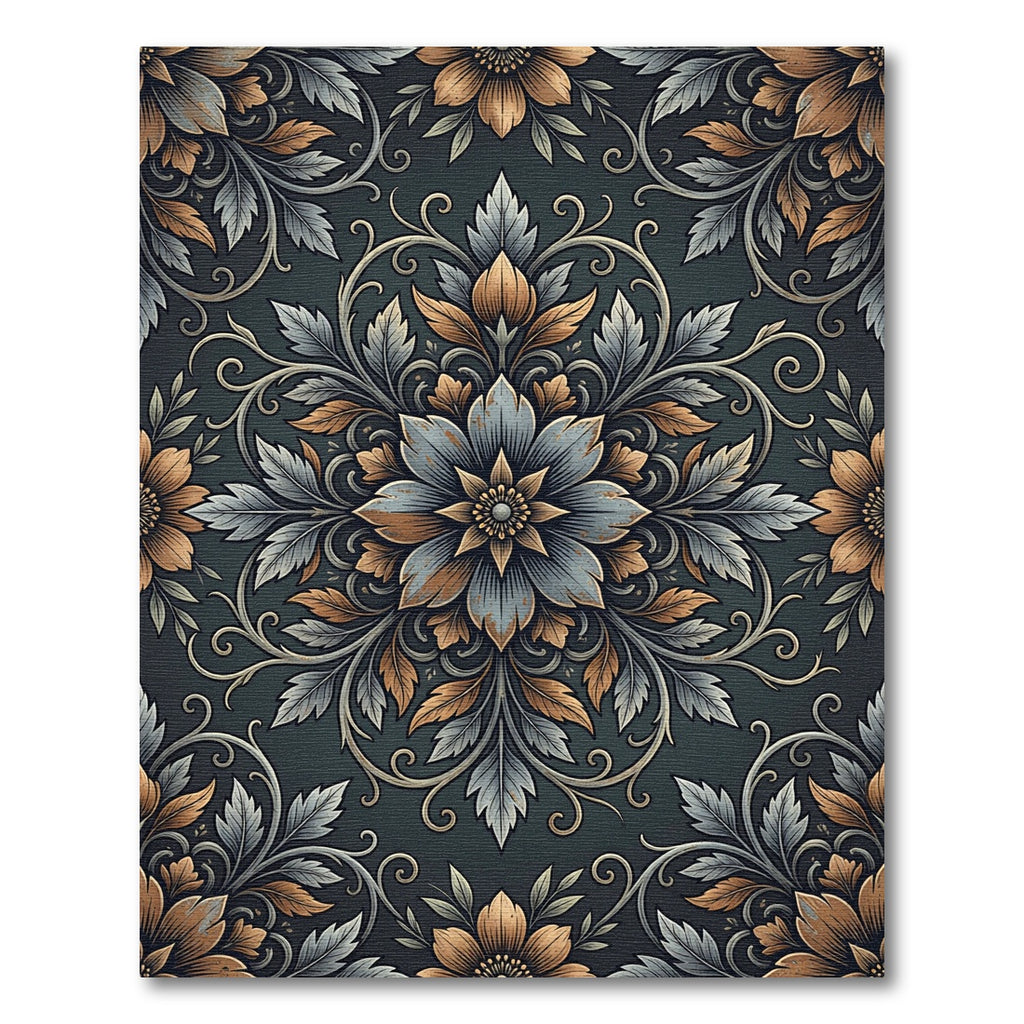 Vintage Slate Gold Floral Medallion Rug