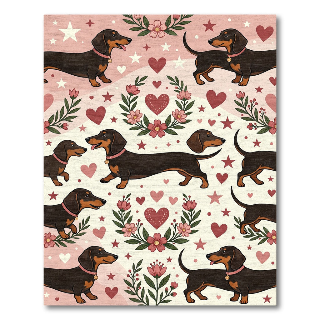 Charming Dachshund Floral Heart Illustration Rug