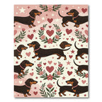 Charming Dachshund Floral Heart Illustration Rug