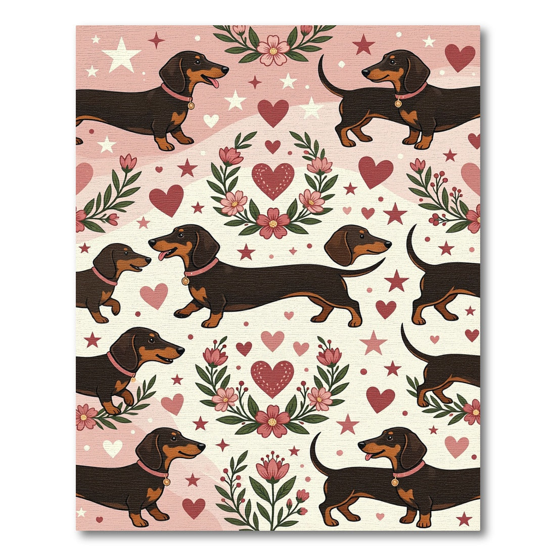 Charming Dachshund Floral Heart Illustration Rug