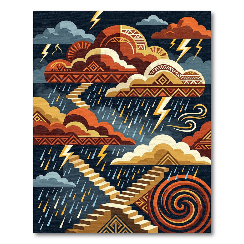 Celestial Storm Geometric Staircase Art Rug