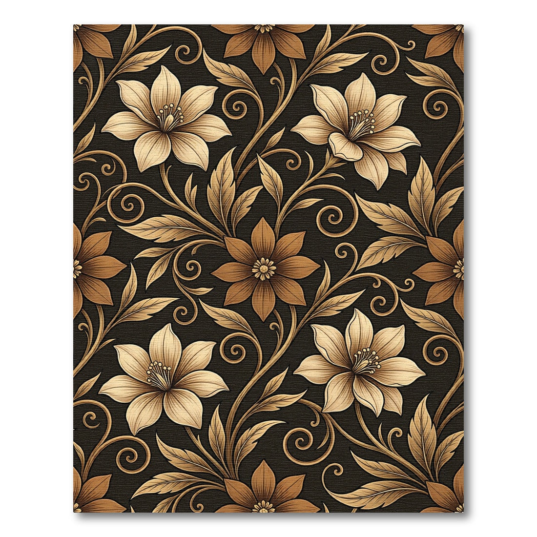 Ornate Golden Floral Vines Rug