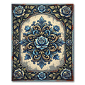 Ornate Blue Rose Medallion Filigree Rug