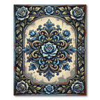 Ornate Blue Rose Medallion Filigree Rug