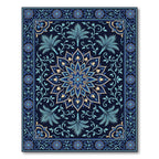 Deep Navy Floral Medallion Garden Rug