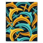 Modern Golden Banana Abstract Teal Layer Rug