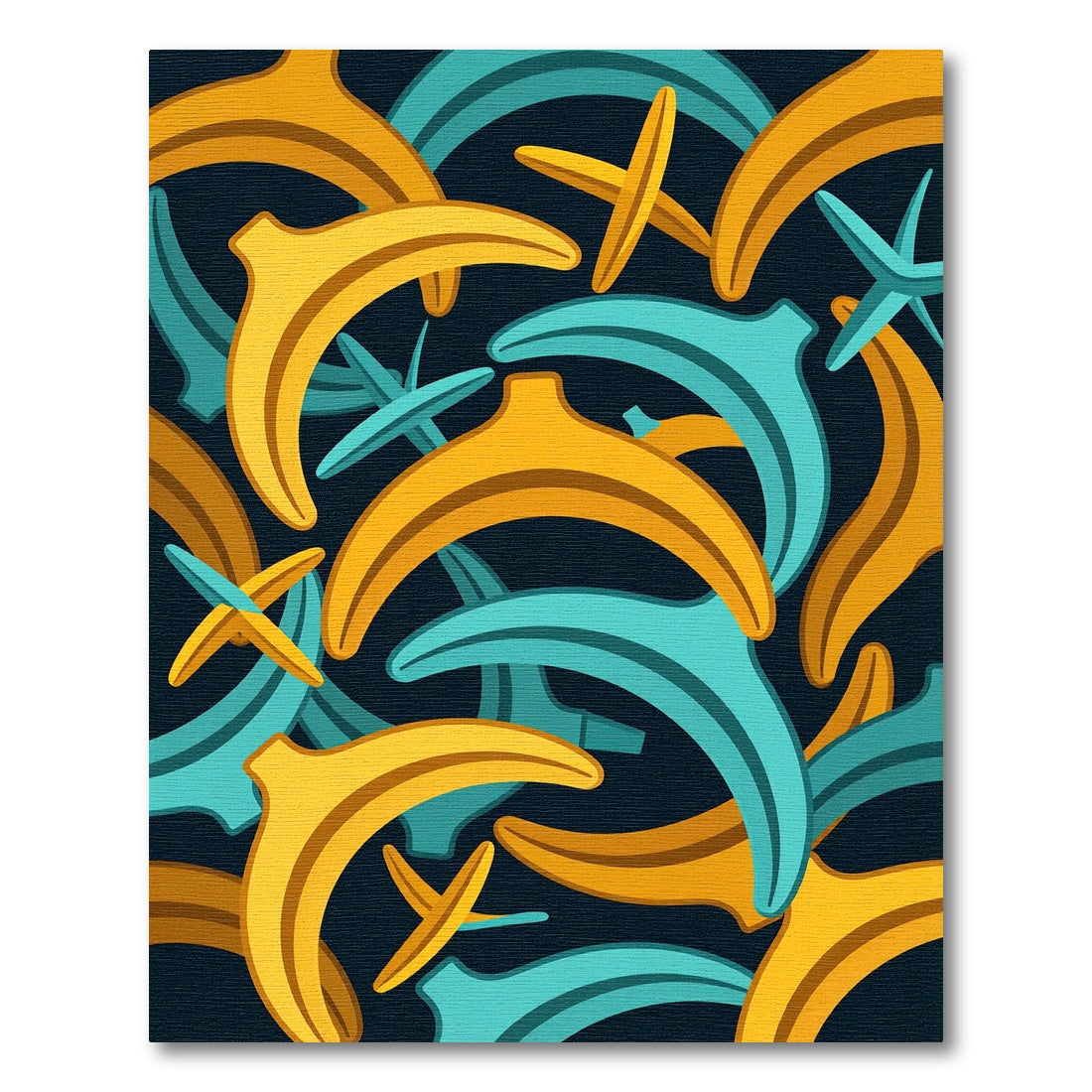 Modern Golden Banana Abstract Teal Layer Rug