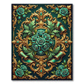 Emerald Roses Golden Scrollwork Harmony Rug