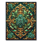 Emerald Roses Golden Scrollwork Harmony Rug