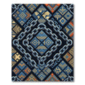 Blue Gold Chain Tribal Geometric Rug