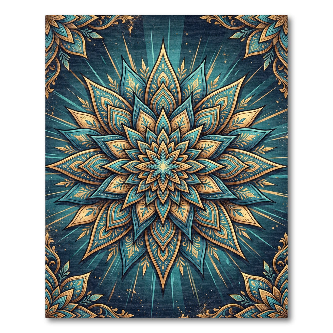 Teal and Gold Radiant Lotus Medallion Rug