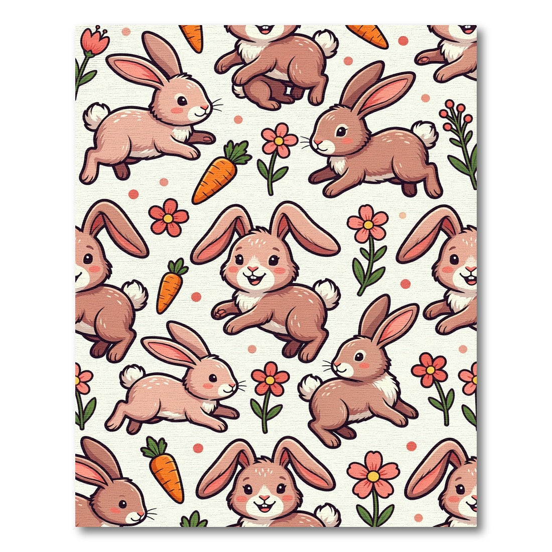 Cute Bunny Carrot Floral Earthy Rug