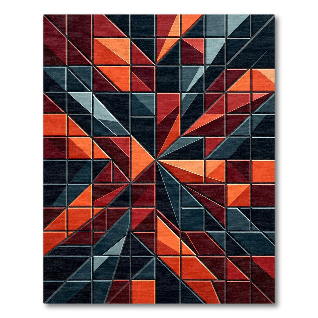 Modern Geometric Crimson Abstract Grid Rug