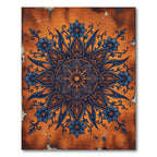 Orange Blue Floral Mandala Sunburst Rug