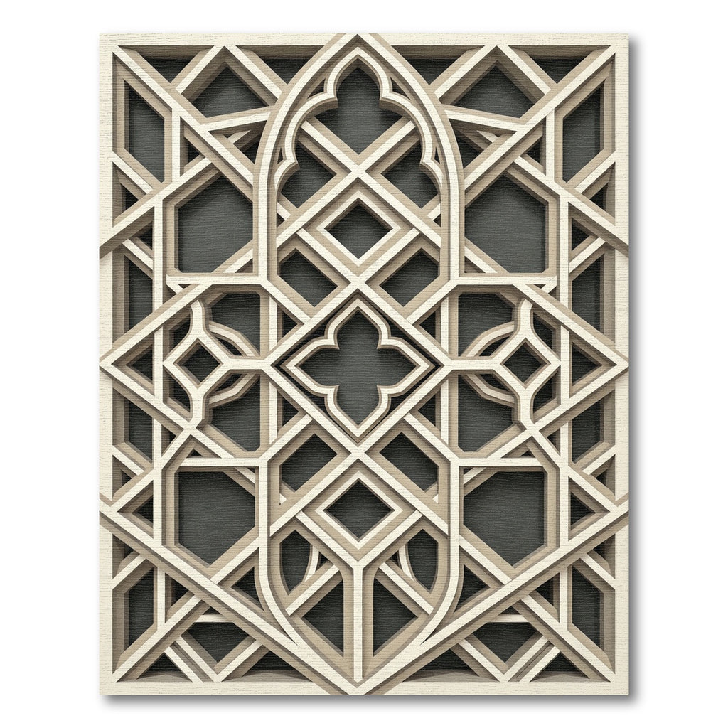 Beige Geometric Interlocking Lattice Architectural Rug