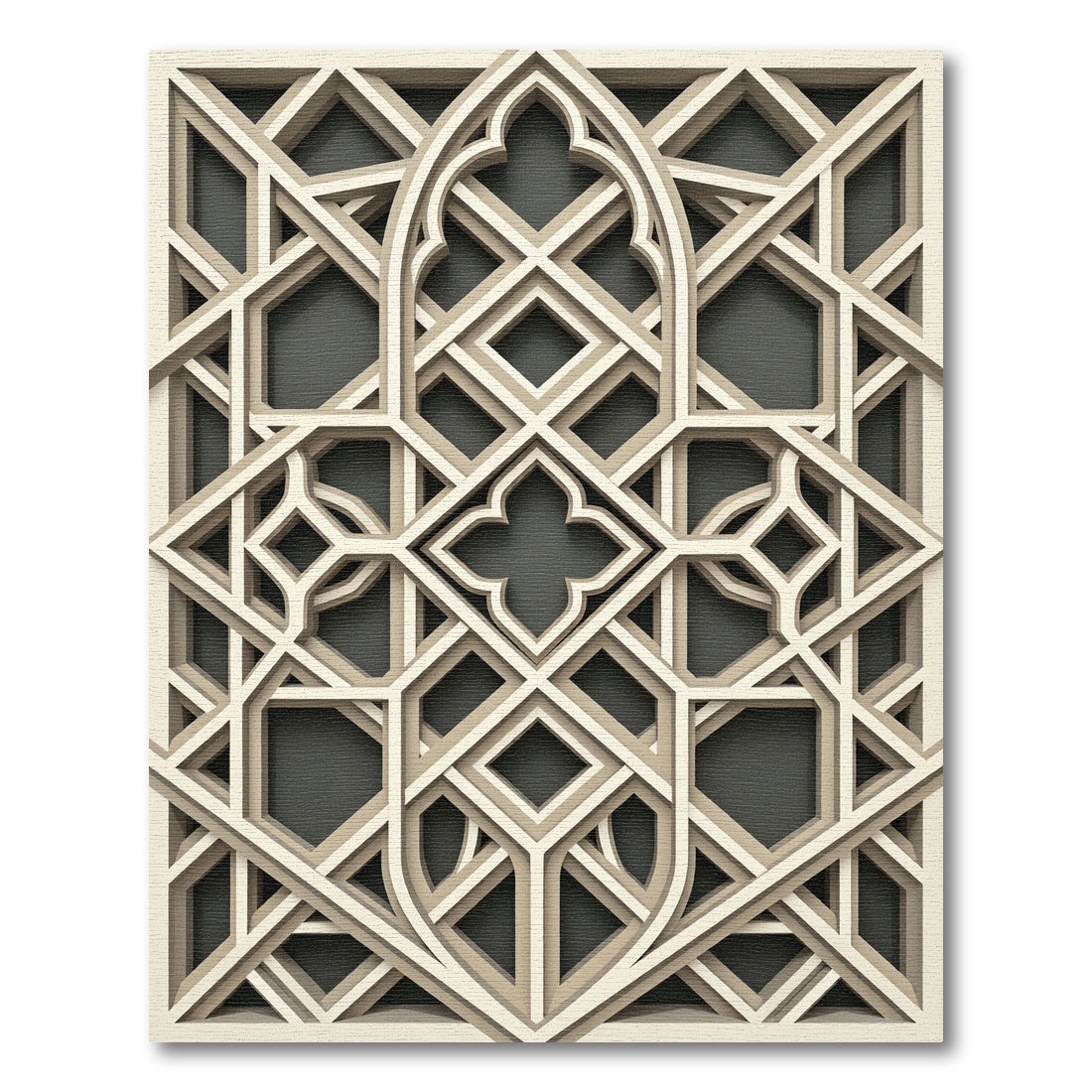 Beige Geometric Interlocking Lattice Architectural Rug