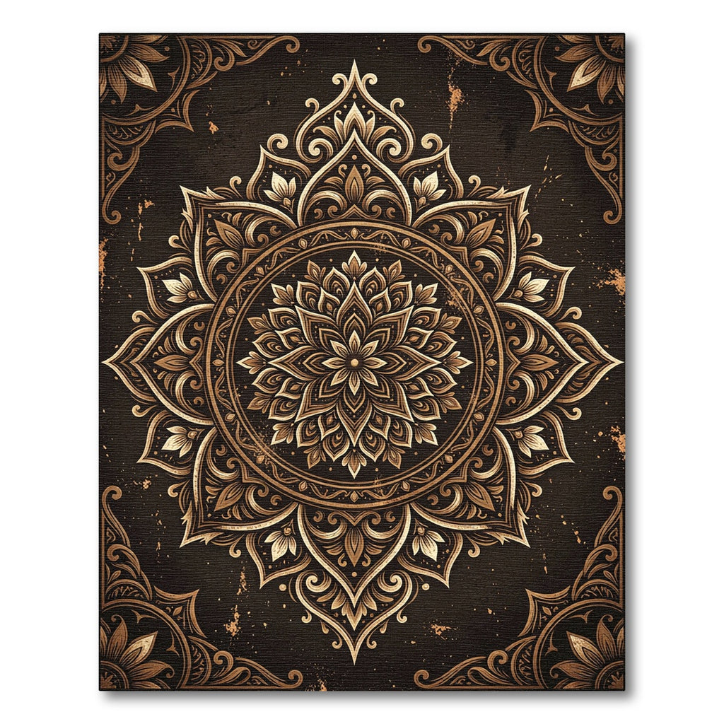 Earthy Bronze Ornate Floral Mandala Rug