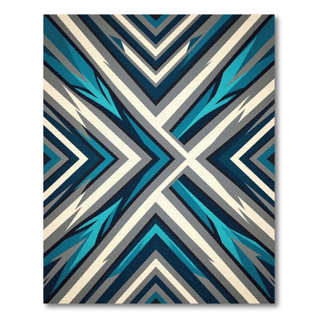 Geometric Teal and Gray Angular Chevron Rug