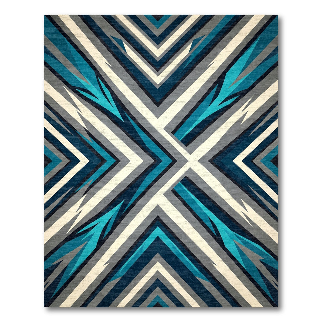 Geometric Teal and Gray Angular Chevron Rug