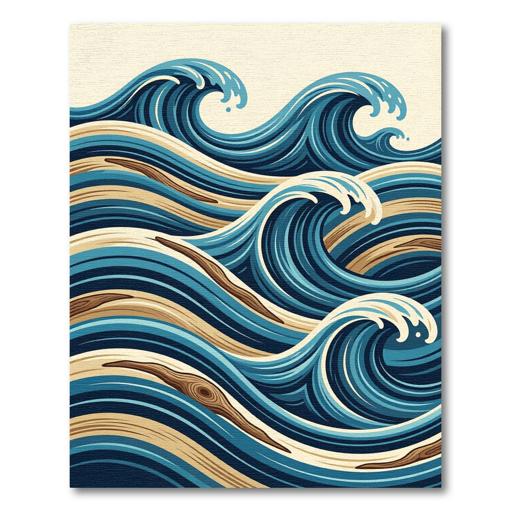 Japanese Wave Wood Grain Blue Art Rug