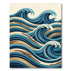 Japanese Wave Wood Grain Blue Art Rug