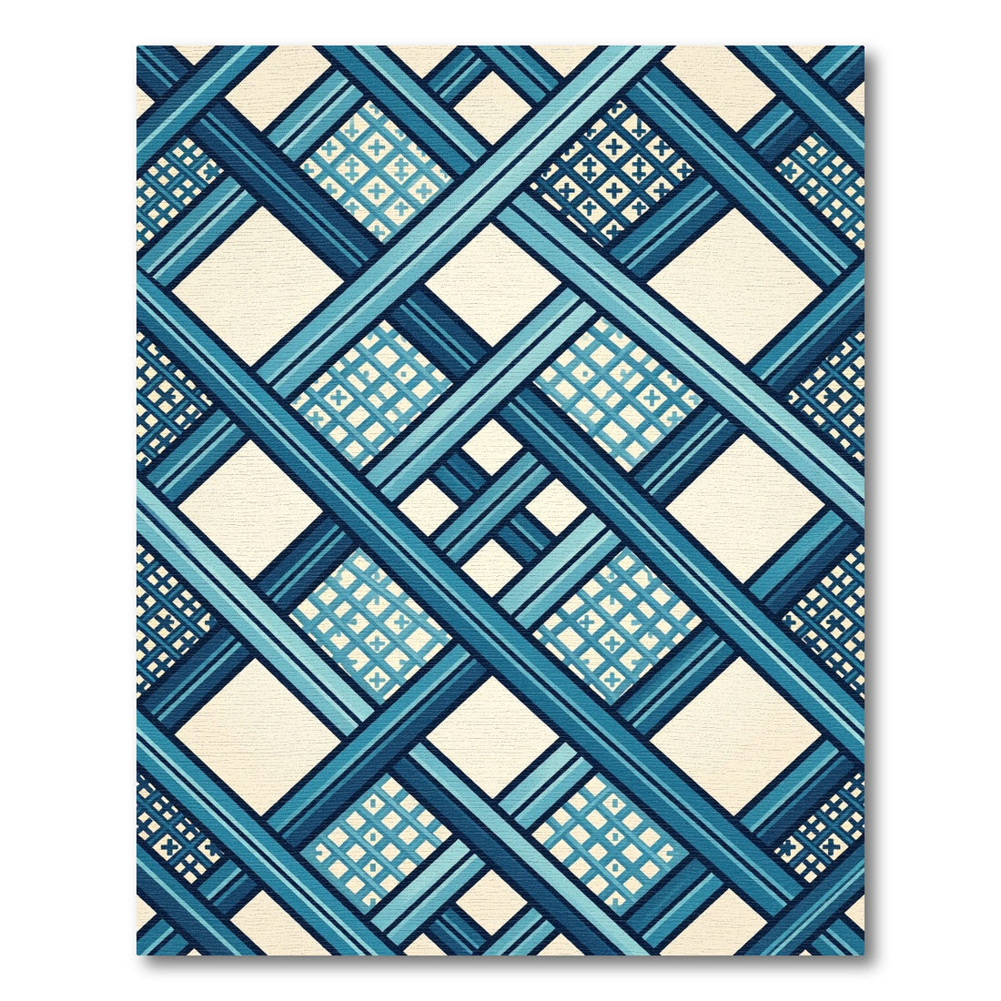 Geometric Blue Lattice Grid Lines Rug