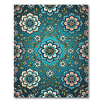 Teal Floral Medallion Botanical Art Rug