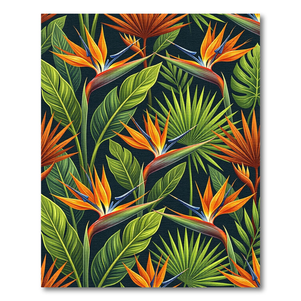 Vibrant Orange Bird of Paradise Foliage Rug