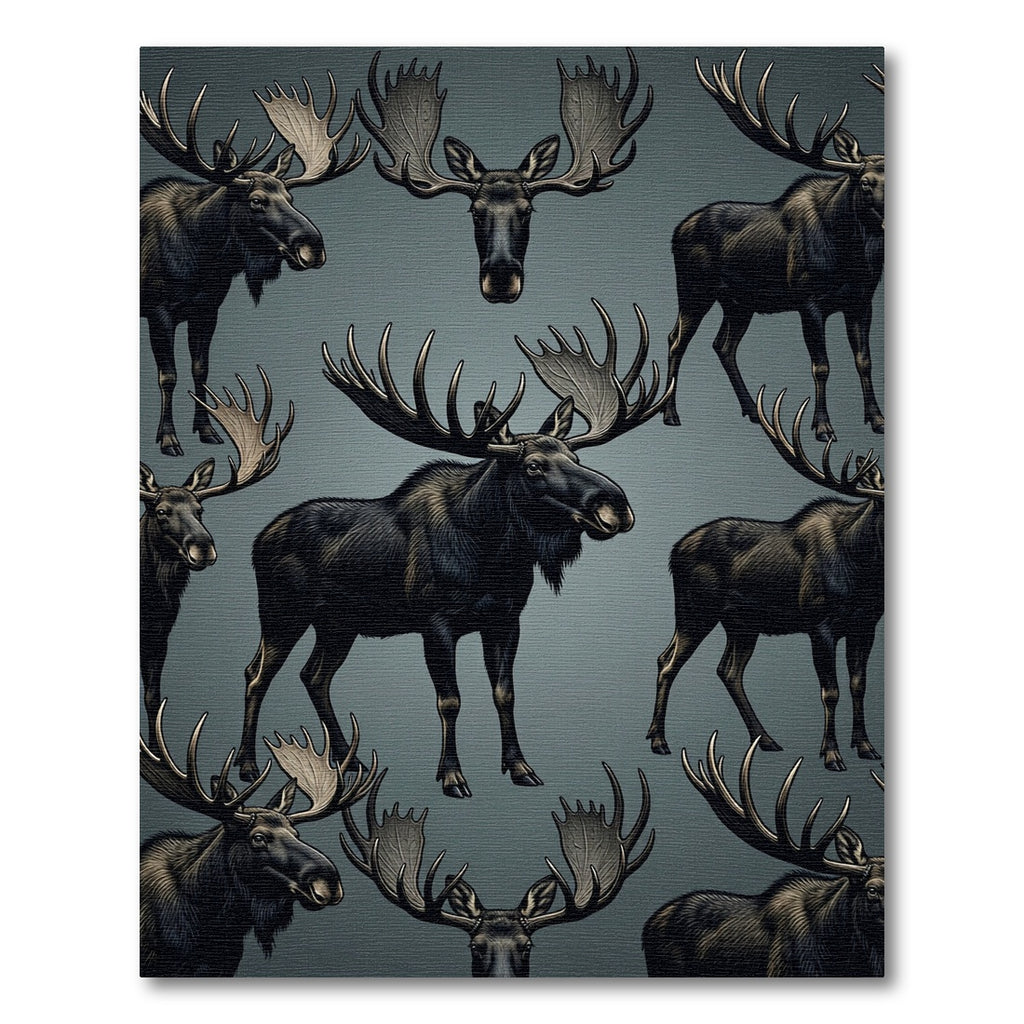 Dark Moose Portrait Repeating Pattern Rug