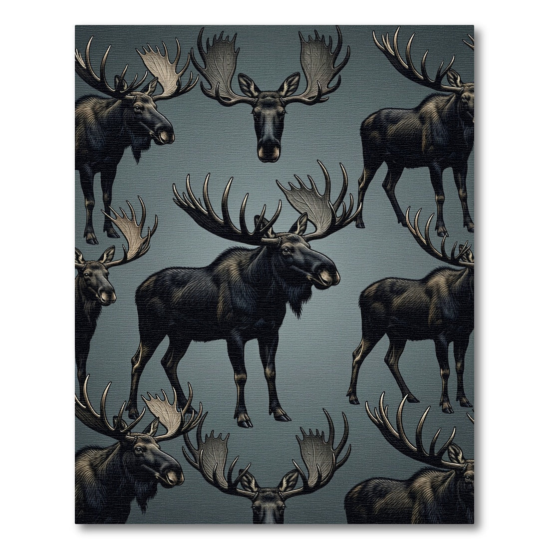 Dark Moose Portrait Repeating Pattern Rug
