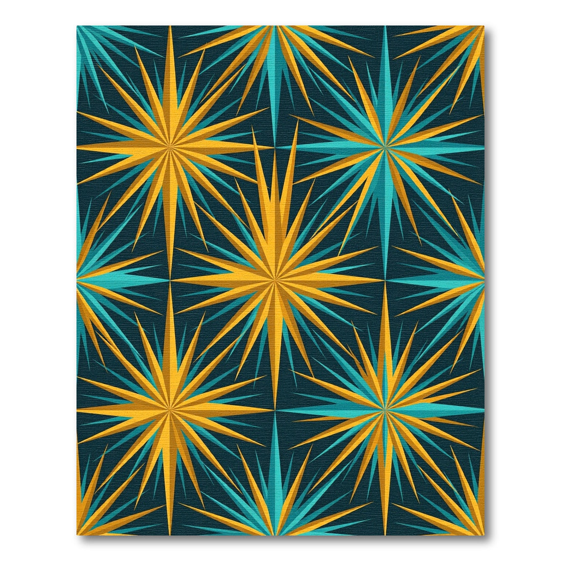 Mid-Century Teal and Gold Starburst Rug