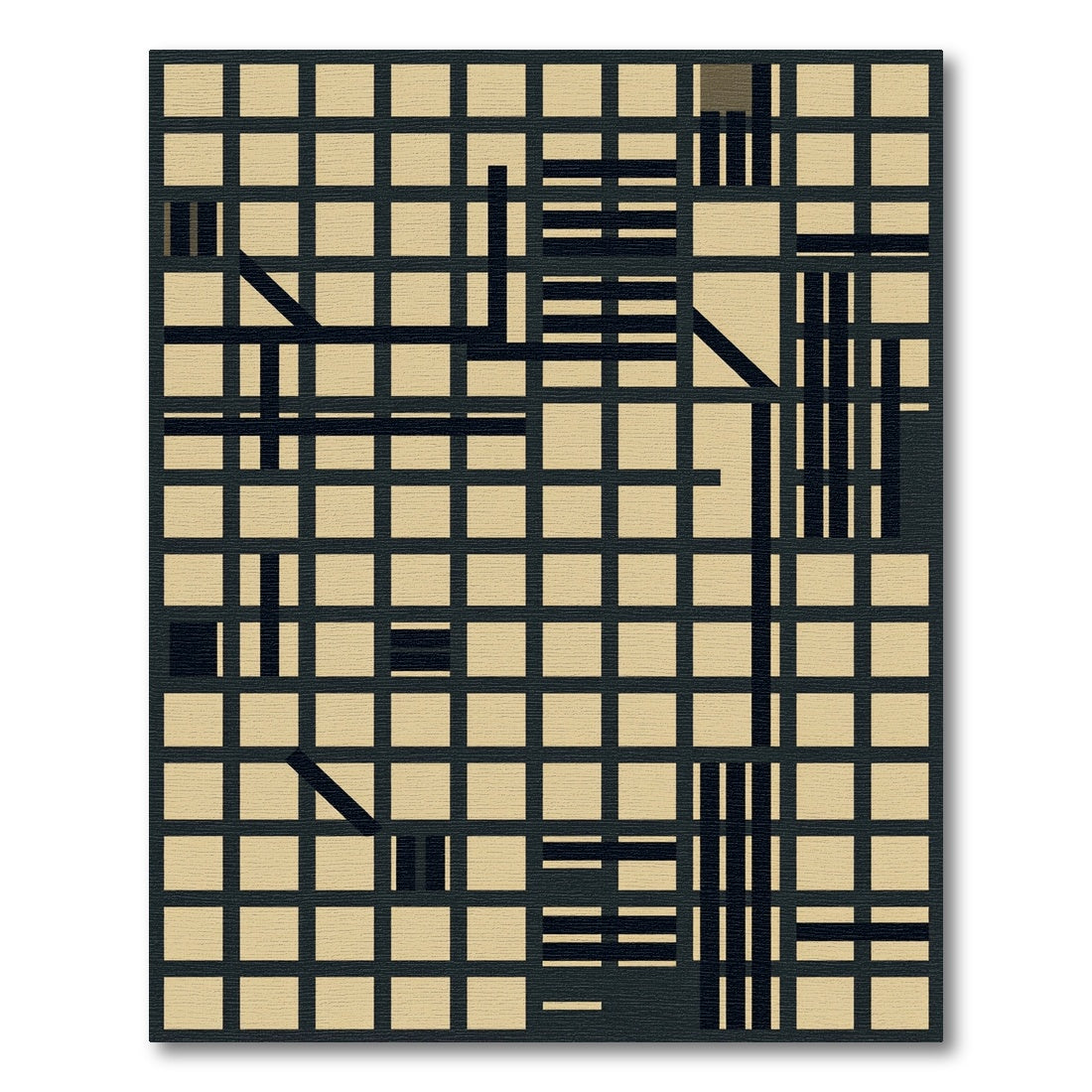 Geometric Grid Black Beige Abstracts Rug