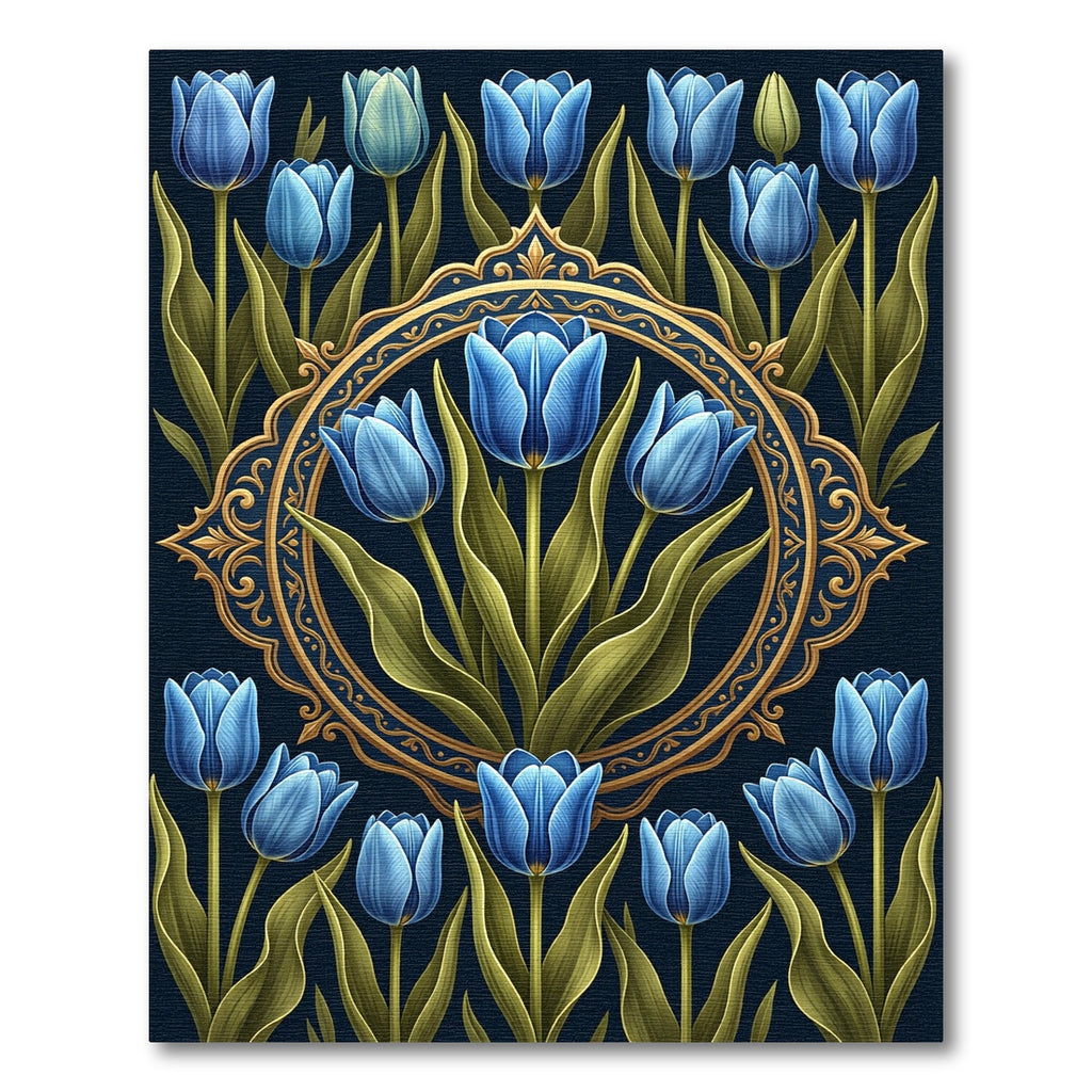 Ornate Blue Tulip Medallion Floral Rug